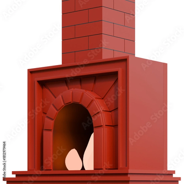 Fototapeta Side View Fireplace 3D Render Illustration