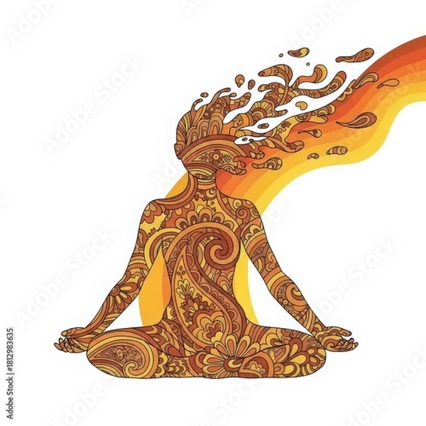 Fototapeta Serene Meditating Figure with Intricate Henna-Inspired Patterns and Emanating Energetic Aura