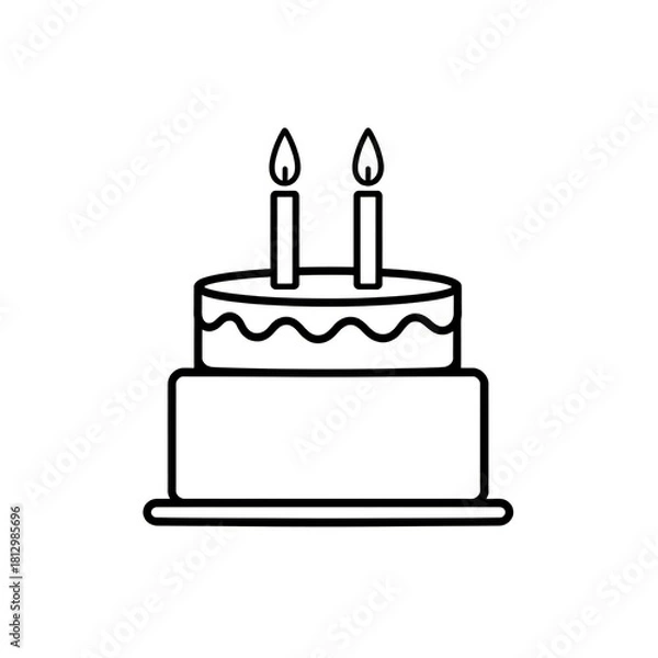 Obraz Simple outline drawing of a two tiered birthday cake with two candles