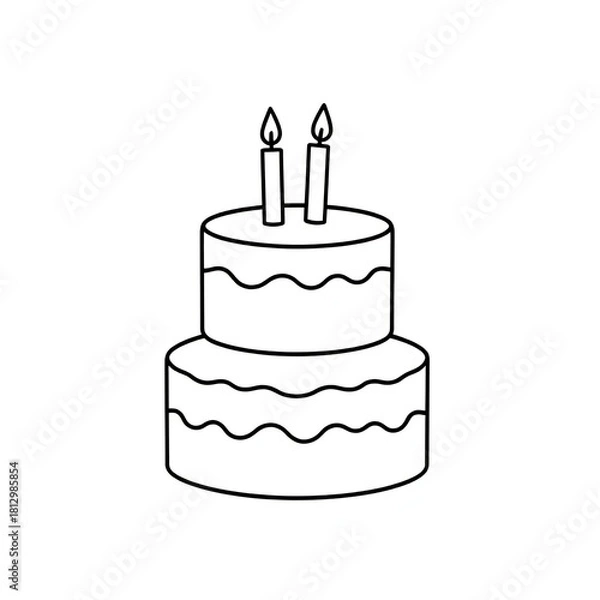 Fototapeta Simple two tier birthday cake with two candles outline drawing