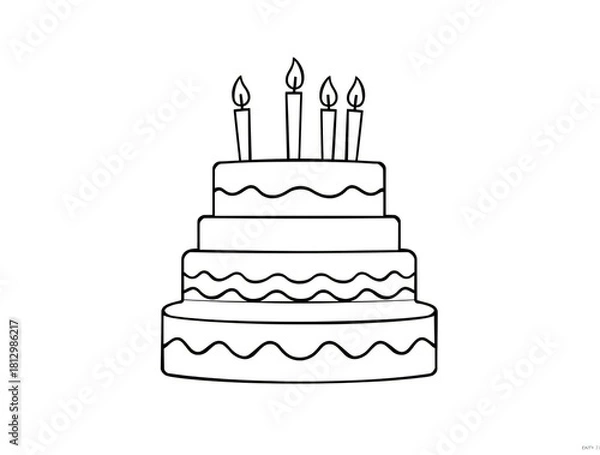 Fototapeta Hand drawn sketch of a multi tiered birthday cake with candles