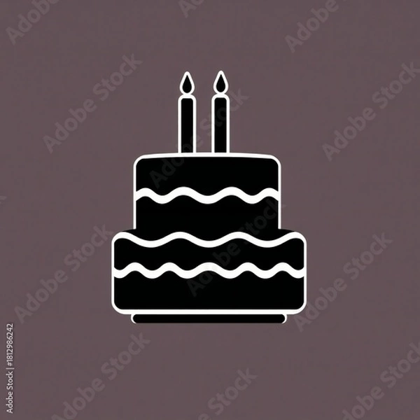 Obraz Simple black silhouette of a two tier birthday cake with candles
