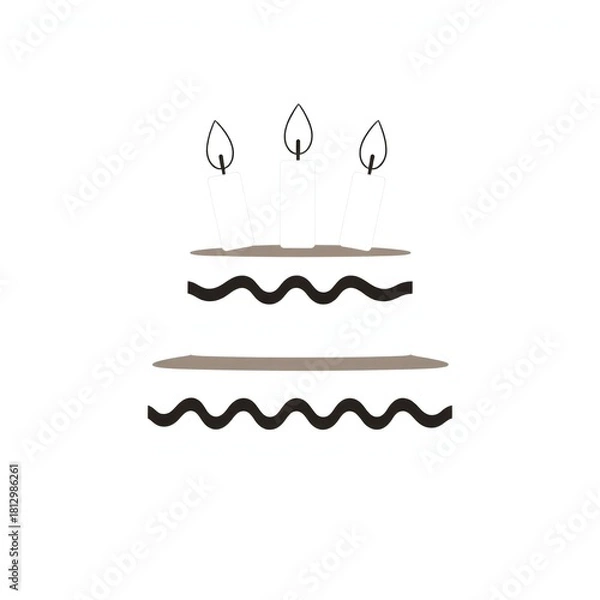Fototapeta Simple black and white illustration of a layered cake with candles