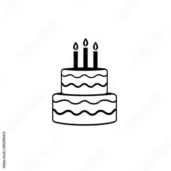 Fototapeta Simple hand drawn doodle of a two tier birthday cake with three candles