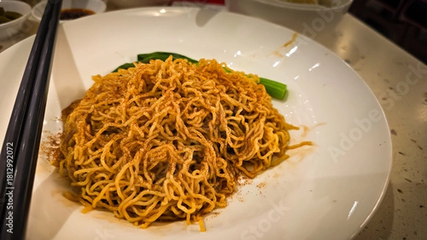Fototapeta Wantan Noodle Dish with Vegetables