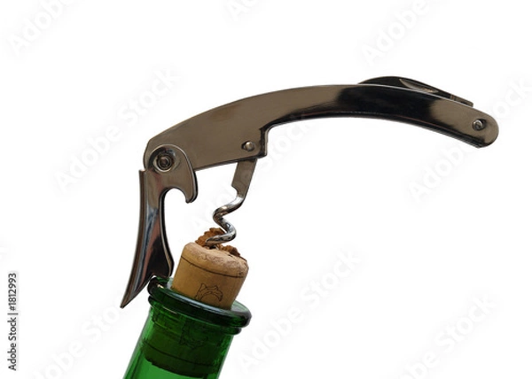 Fototapeta bottle and corkscrew diagonal