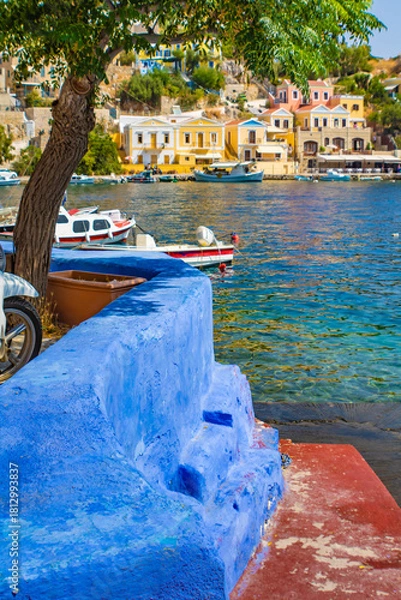 Obraz Symi town on Symi island with colorful neoclassical houses, Greece
