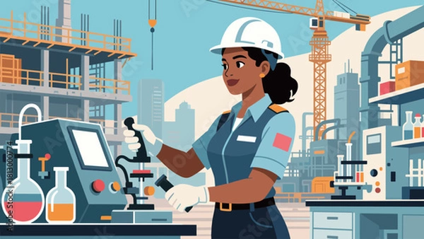 Fototapeta Female Engineer or Scientist Working in a Lab at a Construction Site