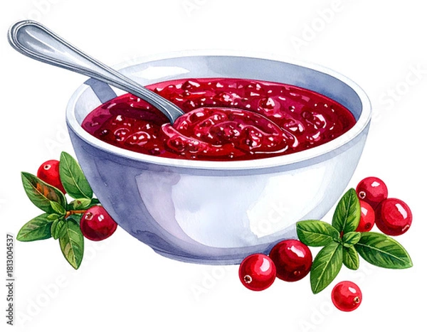 Fototapeta Vibrant red fruit sauce with fresh berries