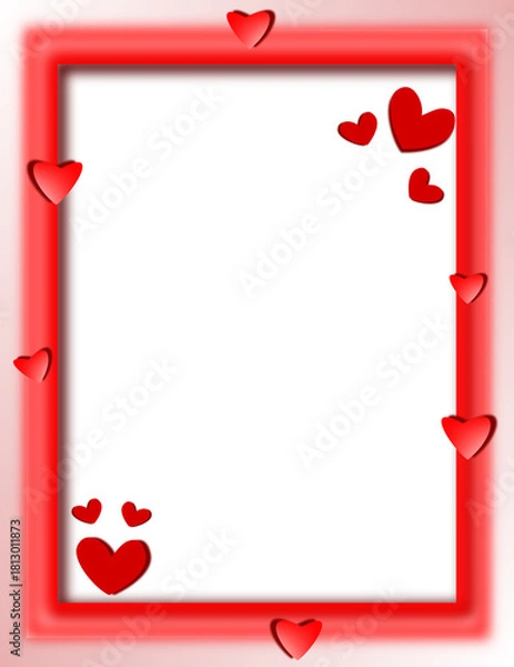 Obraz Cute red frame blank border with hearts, valentines card template copy space.