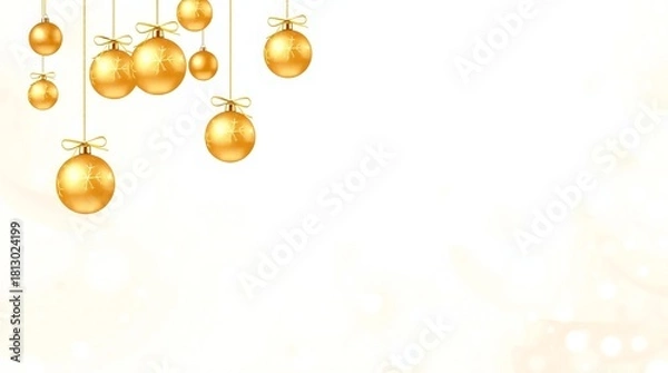 Fototapeta Golden ramadan lanterns hanging against a soft white background with copy space