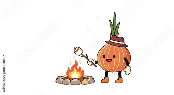 Fototapeta Onion Roasting Marshmallow by Fire Under the Stars Creating a Cozy Vibe