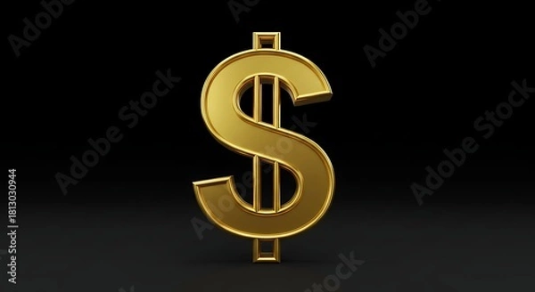 Obraz Gleaming gold dollar sign on a stark black background, symbolizing wealth and finance