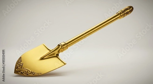 Obraz Gleaming, ornate golden shovel rendered on a clean, light-colored background