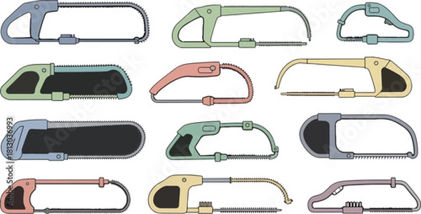 Fototapeta Collection of Colorful Hand Saws in Various Styles on Light Gray Background