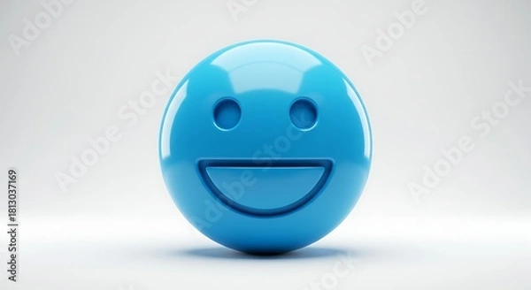 Obraz Glossy 3D rendering of a bright blue emoji with a happy expression on a white backdrop