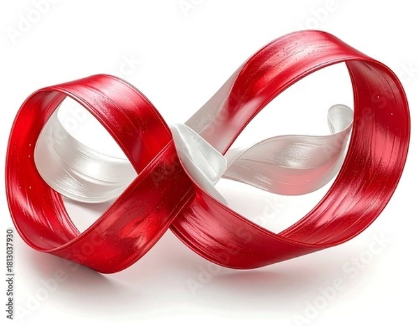 Obraz Glossy, abstract infinity symbol with flowing, intertwined red and white ribbons on white