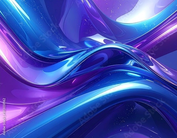 Obraz Glossy abstract illustration with dynamic curves in gradients of blue and purple tones