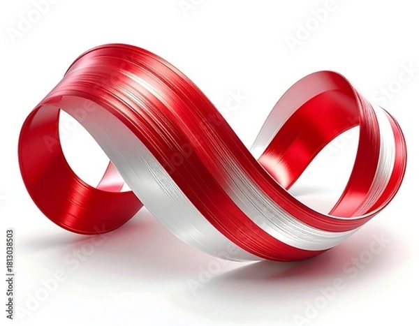 Obraz Glossy abstract ribbon, red and white, twisted in a flowing infinity symbol, isolated on white