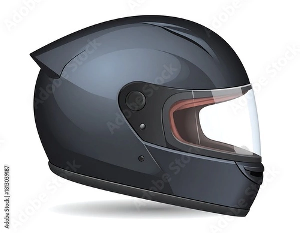 Obraz Glossy, black aerodynamic motorcycle helmet with a clear visor, designed for protection