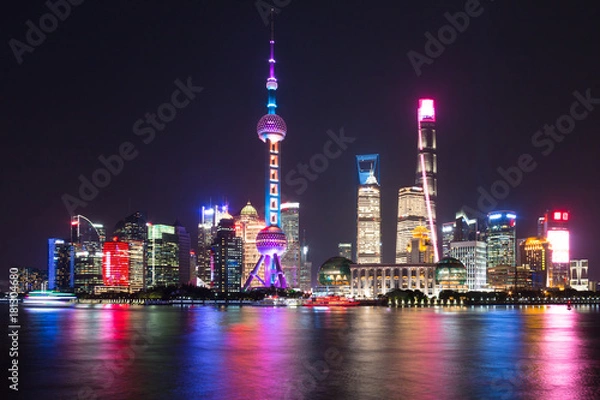 Fototapeta Scena nocna Pudong w Szanghaju
