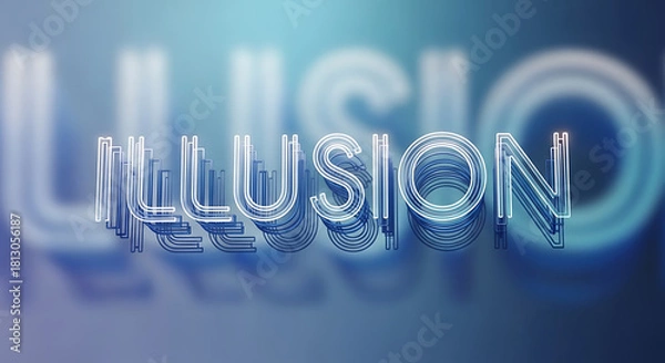 Fototapeta Mind bending optical illusion word art with luminous neon effect and depth