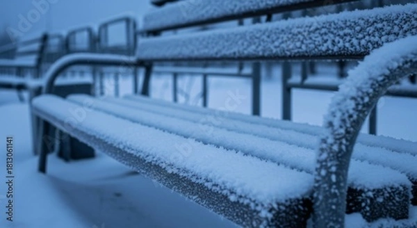 Fototapeta Snow covered park bench in winter