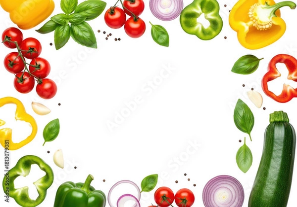 Fototapeta Fresh Vegetables and Herbs Frame on Transparent Background