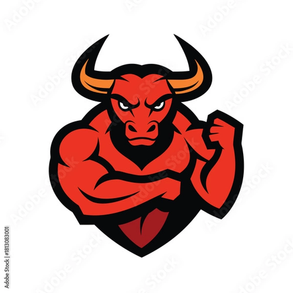 Obraz angry bull with a red hat