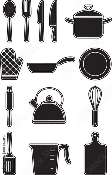 Obraz Collection of kitchen utensils and cookware silhouettes