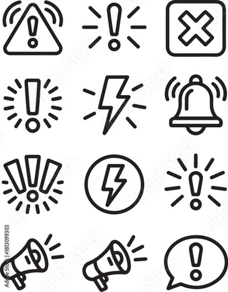 Obraz Set of hand drawn warning and alert icons for notifications