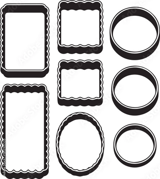 Obraz Collection of decorative black frames and rings on white background