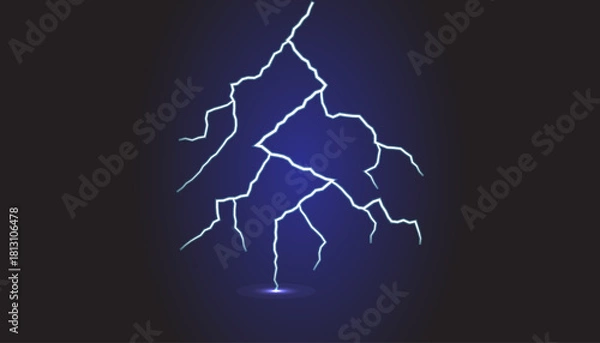 Fototapeta Cracked white lightning illustration on a dark background showing a powerful electric discharge striking the ground.