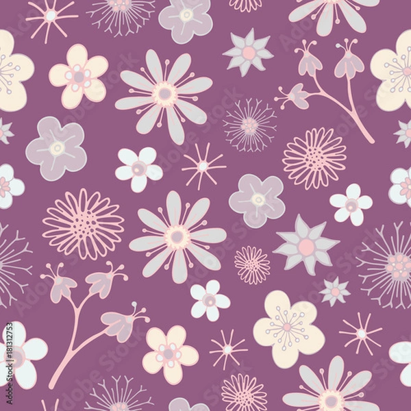 Fototapeta Seamless flower pattern. Hand-drawn vector illustration.