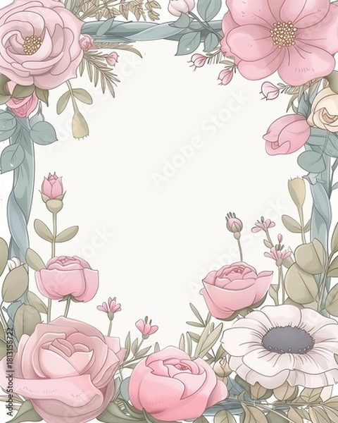Fototapeta creative home design - Elegant Pastel Floral Border Illustration for Invitations and Cards - digital detox concept illustration