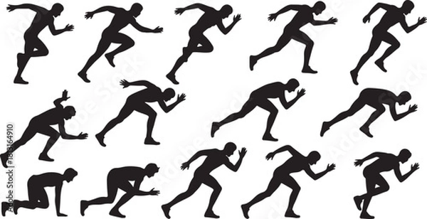 Fototapeta Running Silhouette Set Showing Athletic Movements in Sequence
