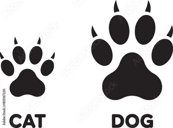 Fototapeta Cat and Dog Paw Prints Illustration with Labels