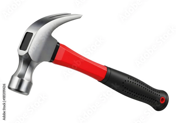 Fototapeta Modern Claw Hammer with Red and Black Handle Isolated on Transparent Background