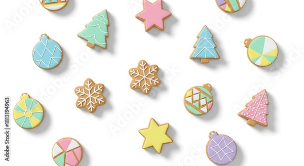 Obraz Festive Holiday Cookies with Colorful Icing for Christmas Season