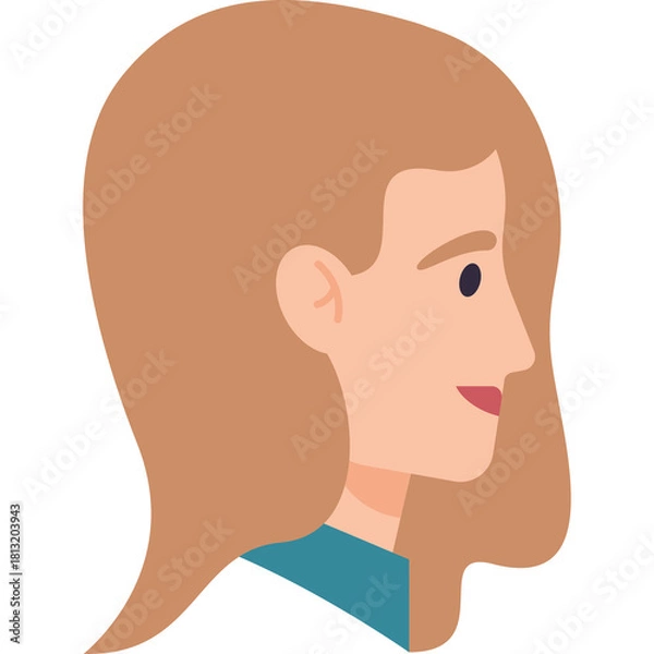 Obraz Stylized Profile Portrait of a Woman with Light Brown Hair and Blue Shirt Isolated on Transparent Background