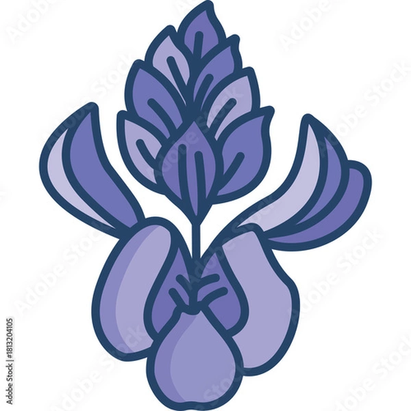 Obraz Stylized Purple Flower Illustration With Blue Outline On Transparent Background Vector Graphic Design