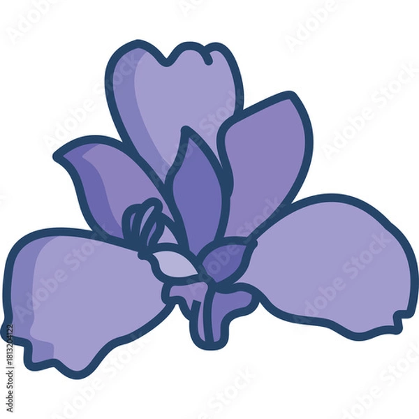 Obraz Stylized Purple Flower Illustration with Dark Blue Outline and Transparent Background Ideal for Graphic Design and Floral Themes