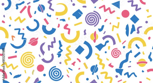 Fototapeta colorful memphis style seamless pattern abstract geometric shapes retro 80s 90s ideal for lively backgrounds and prints.