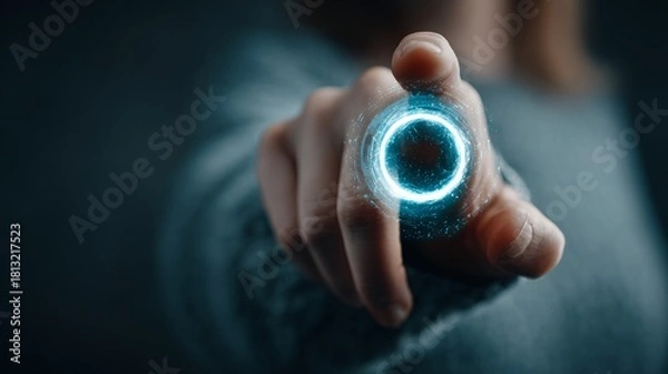 Fototapeta Discover the future by touching innovation and unlocking digital possibilities with a glowing blue interface