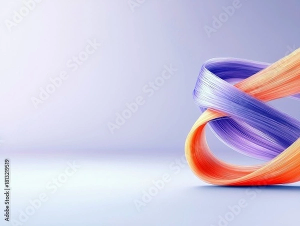 Obraz Two flowing ribbons, one purple and one orange, are intertwined in an abstract shape against a soft, gradient background.