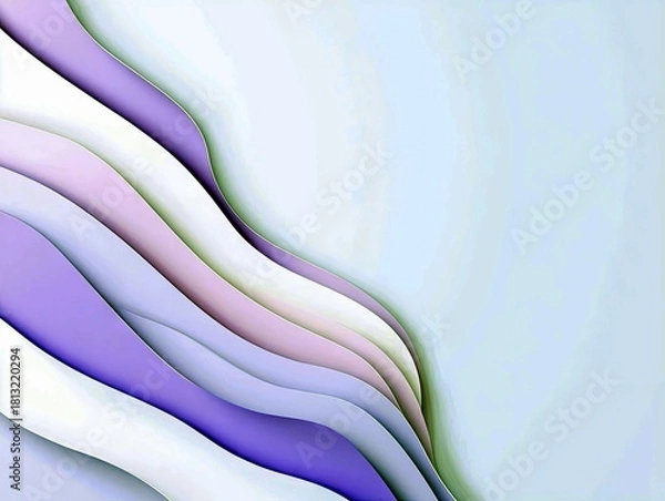 Fototapeta A soft, abstract background features layered, wavy shapes in pastel shades of purple, white, and light blue.