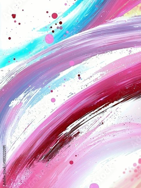 Obraz A vibrant abstract background featuring broad, sweeping brushstrokes in shades of pink, purple, and turquoise, with scattered paint splatters.