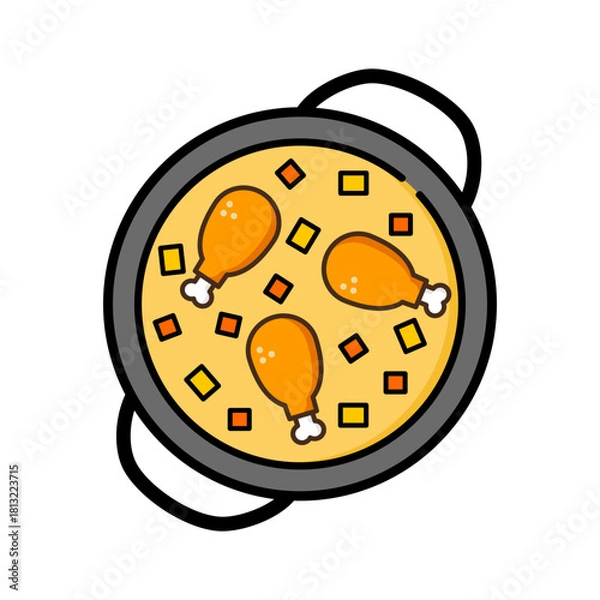 Fototapeta Chicken curry in a gray pan on a white background.