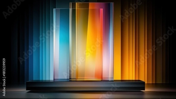 Fototapeta Abstract Colorful Glass Panels with Soft Lighting in Modern Setting