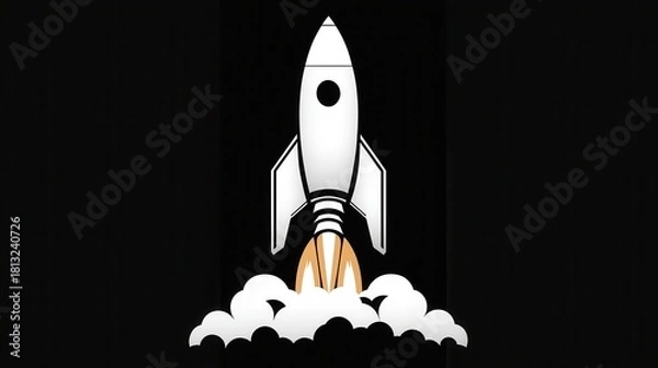 Fototapeta Rocket Launching into Space with Smoke and Flame Effects